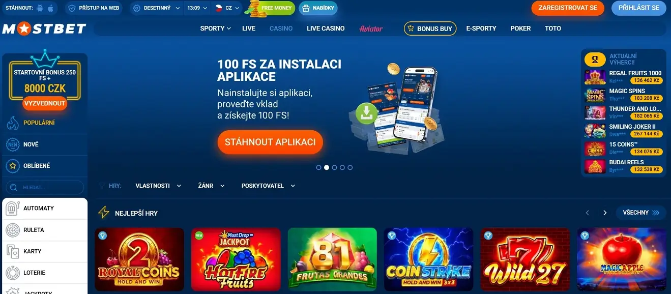 Domovská stránka Mostbet Casino